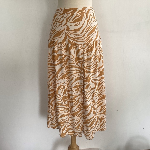 Midnight Sky Cotton/Linen/Rayon tiered button front tiger print maxi skirt XL - Picture 1 of 7